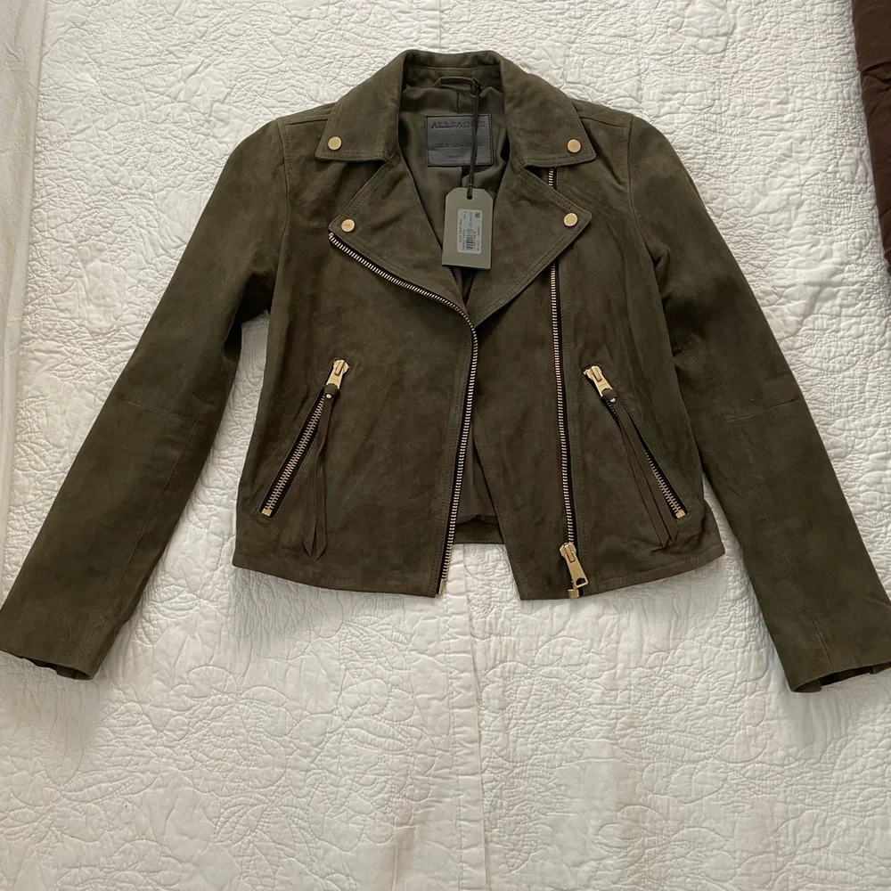 ALLSAINTS Suede Dalby Biker Leather Jacket Brand anew with Tags, US Size 4 - Picture 5 of 9